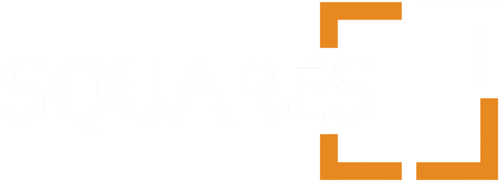 Squares company logo with the word ‘SQUARES’ and an orange square-shaped corner icon